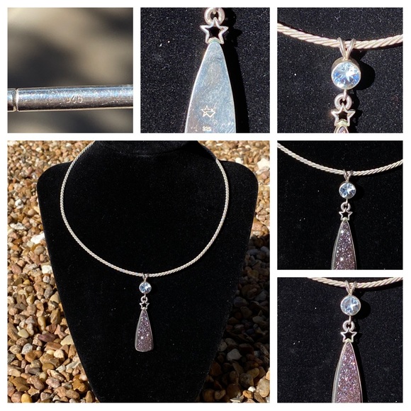 AUTH PURPLE DRUZY & MASON COUNTY TEXAS STAR CUT BLUE TOPAZ, & 925 SS NECKLACE - Picture 2 of 9